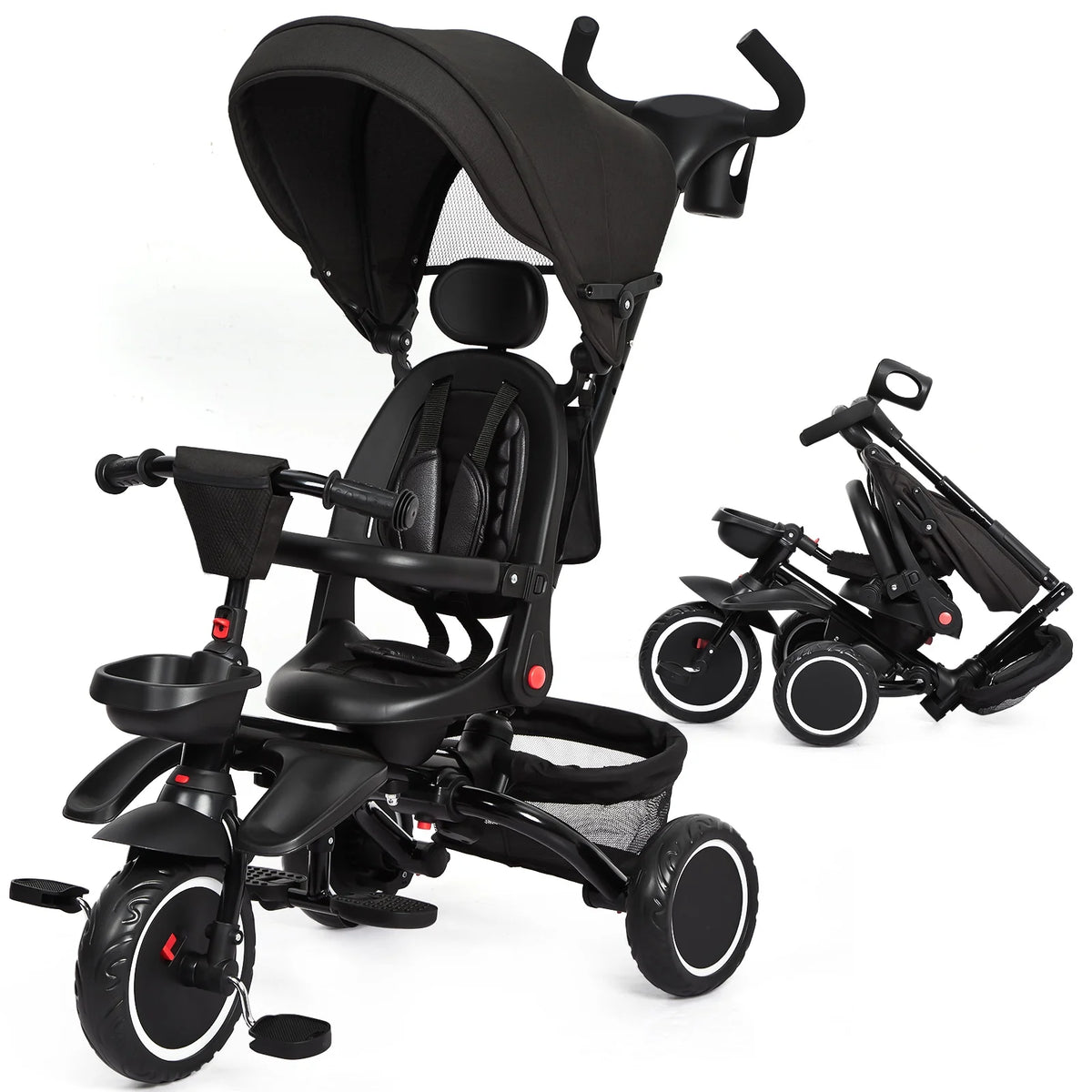 Folding Toddler Tricycle with Adjustable Canopy and Storage M59371