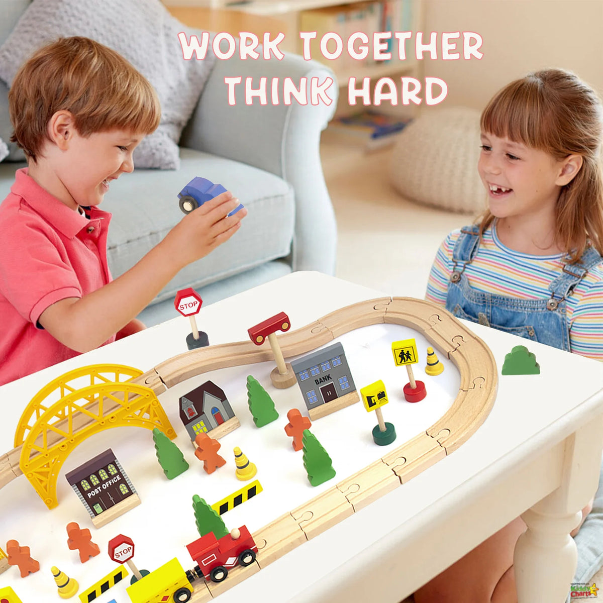 60Pcs Double-Side Wooden Train Set U520346