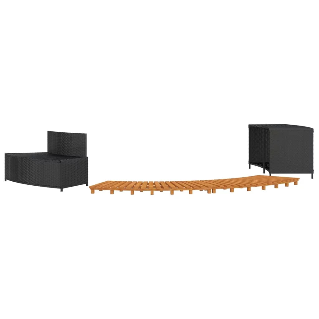 Black Poly Rattan and Solid Wood Acacia Spa Surround C1142