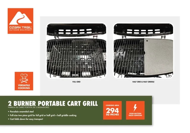 2 Burner Portable Propane Gas Griddle Grill with Folding Cart U779344