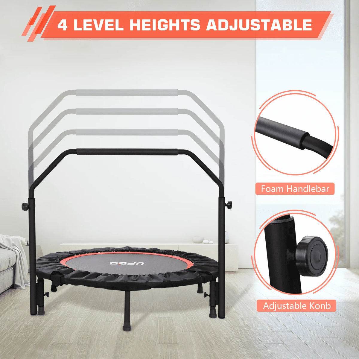 40 Foldable Fitness Trampoline with Adjustable Foam Handle D544