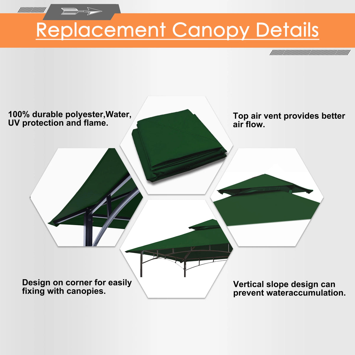 5x8 Double Tiered Grill Gazebo Replacement Canopy V692305