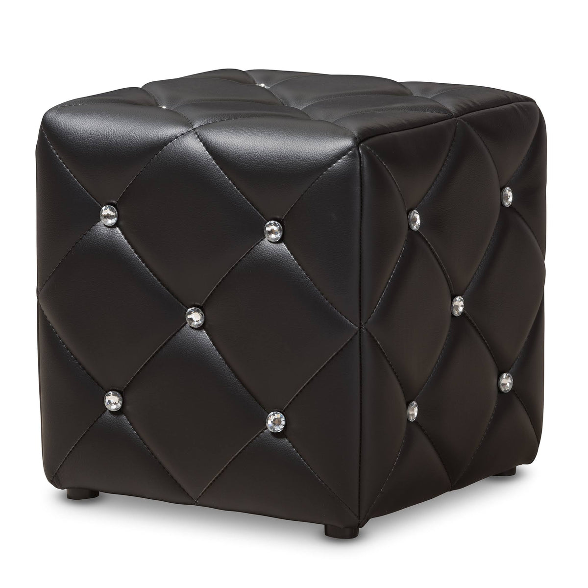 Black Faux Leather Upholstered Ottoman I7761
