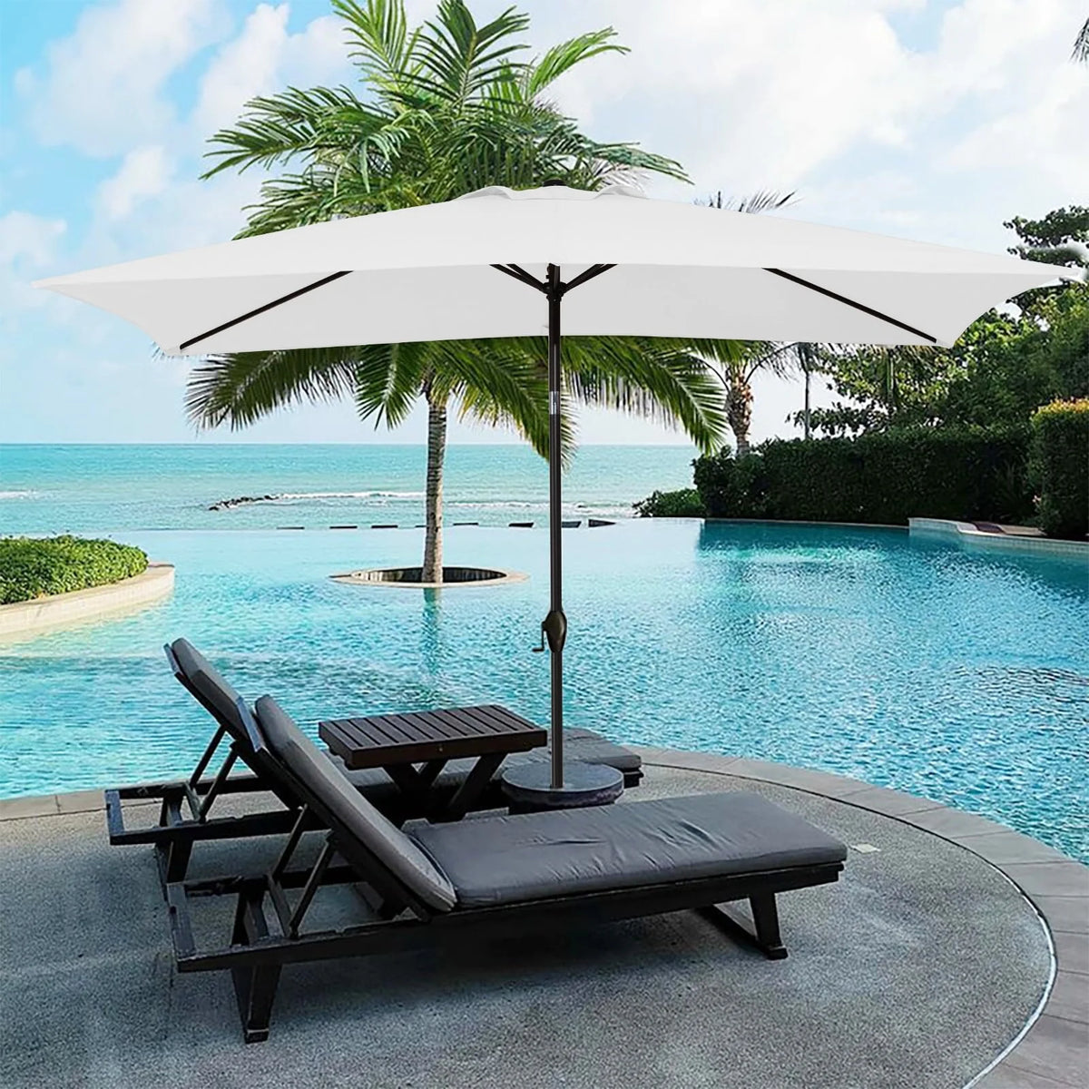 6.5' x 10' Rectangular Beige Patio Umbrella J7604