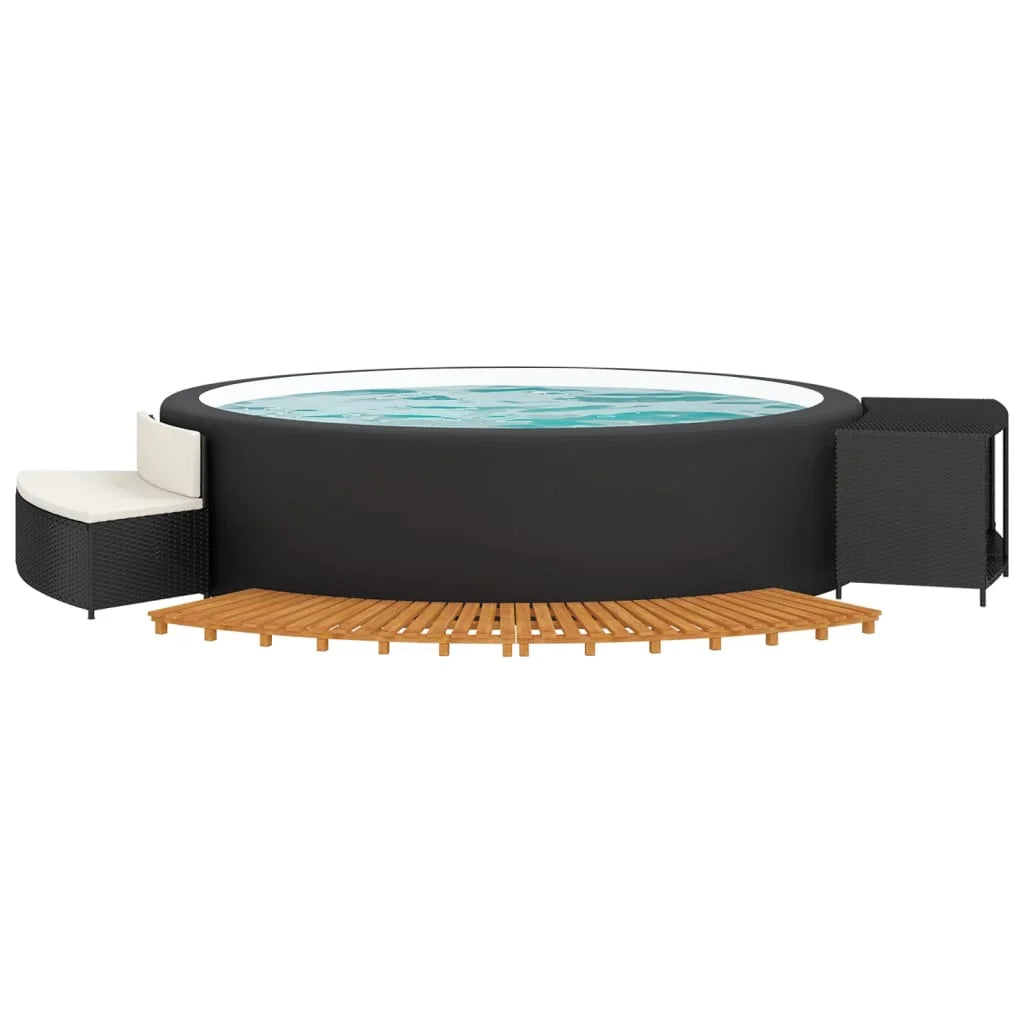 Black Poly Rattan and Solid Wood Acacia Spa Surround C1142