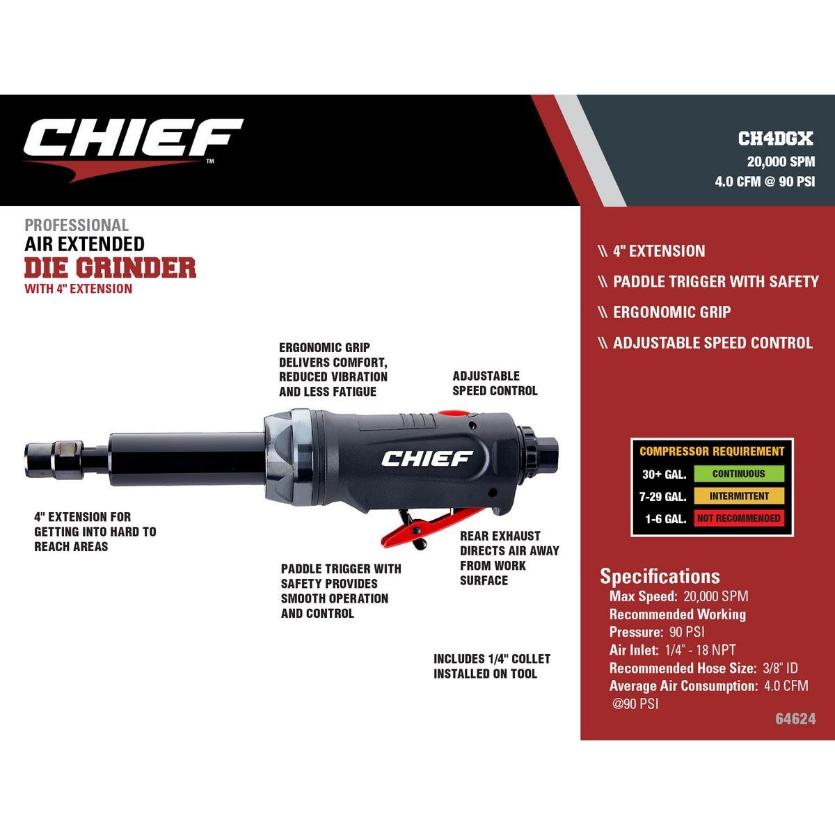 1/4 in. Extended Air Die Grinder E638272