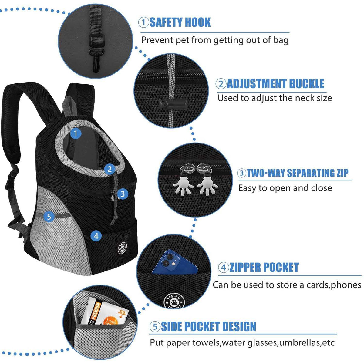 Dog Backpack Carrier Pet Carrier for Small Medium Dogs Breathable Adjustable with Safety Reflective Strips F378306