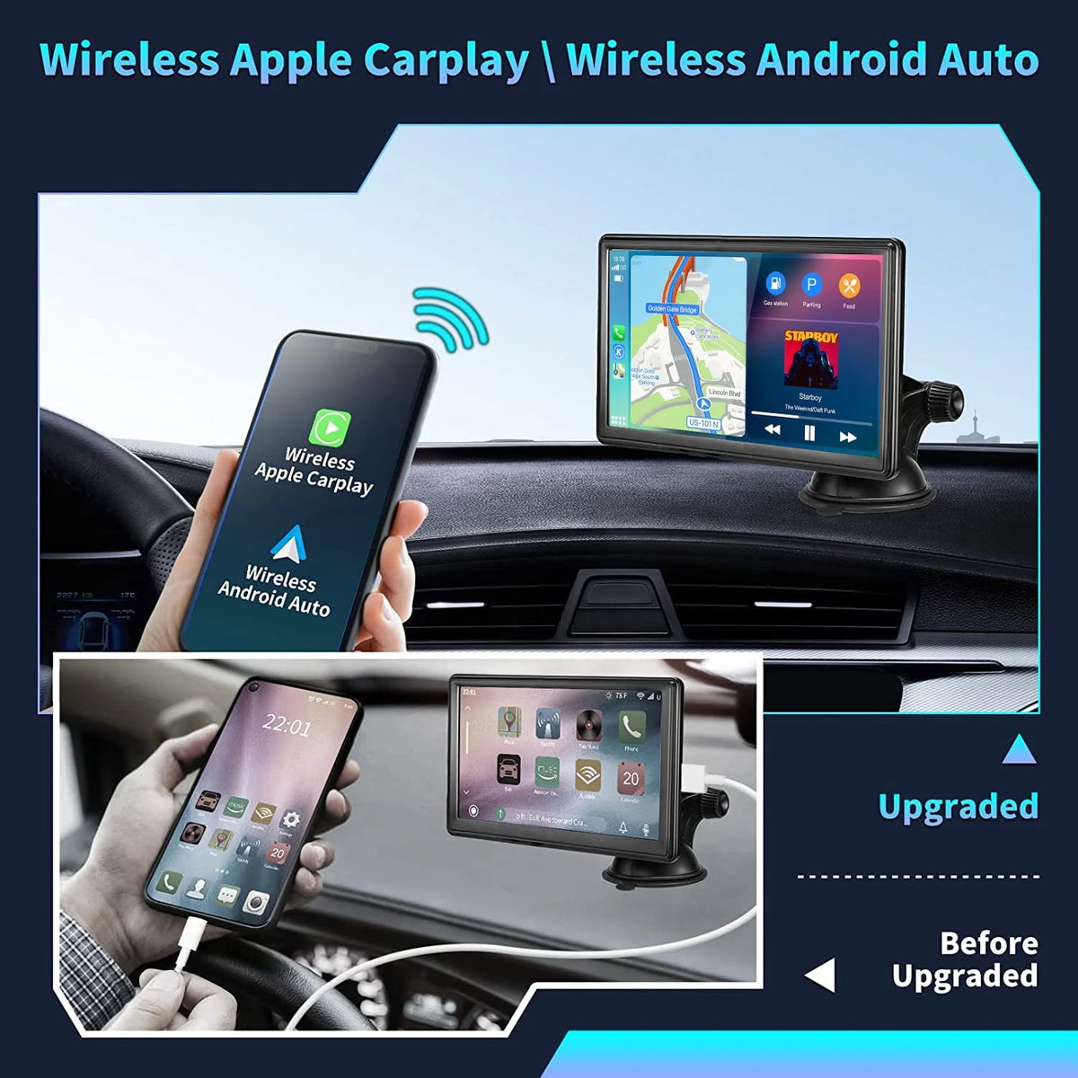 Portable Wireless Car Stereo, 7 Inch FHD Touchscreen, Backup View Camera, Apple CarPlay & Android Auto J235098