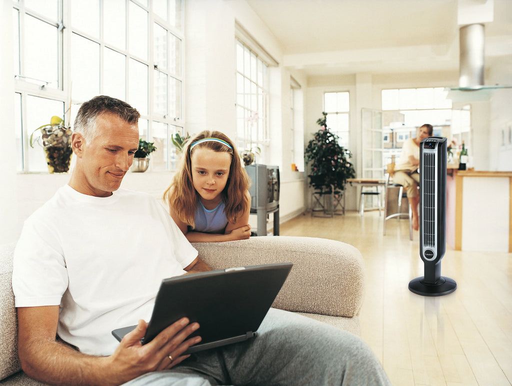 Black 3-Speed Oscillating Tower Fan with Remote P25772