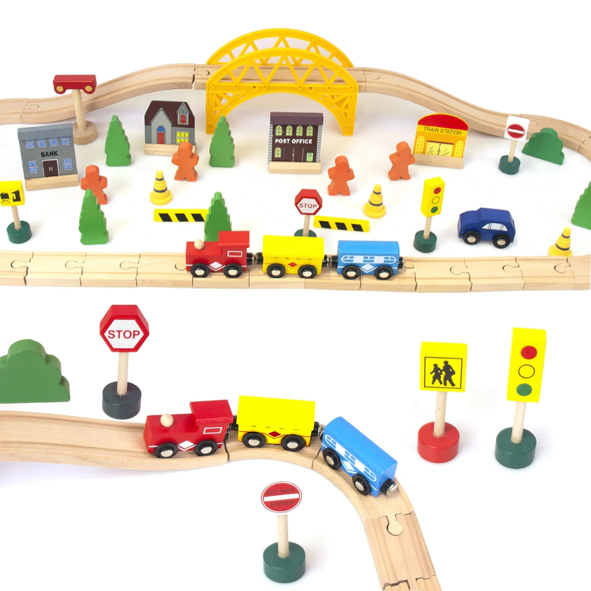 60Pcs Double-Side Wooden Train Set U520346