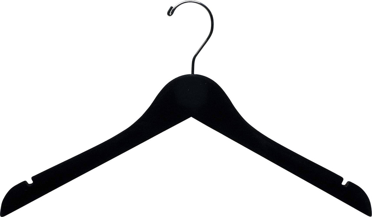 Black Velvet 17 inch Flat Hangers with Non-Slip Flocking P394