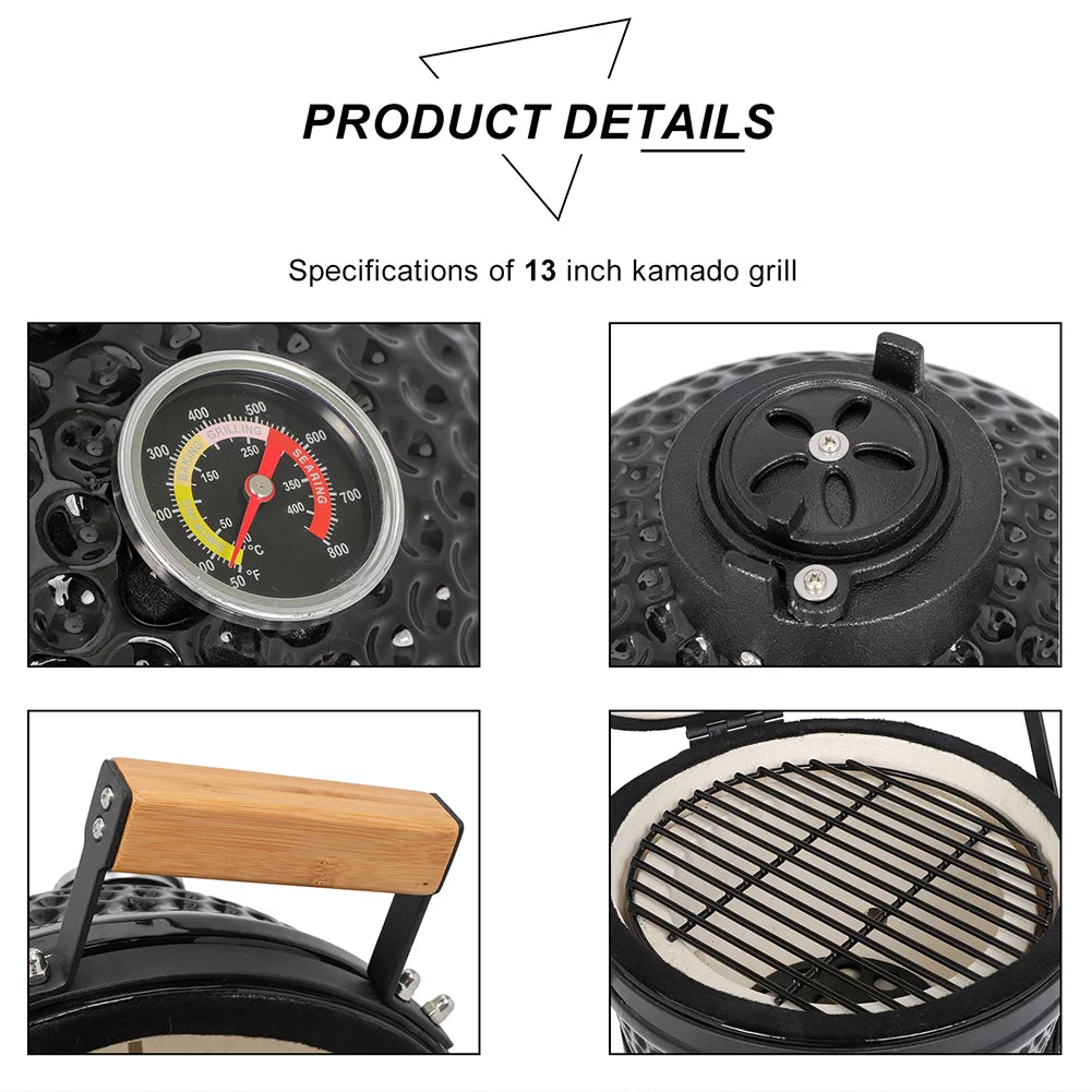 13in Black Ceramic Charcoal Kamado Grill Q2111