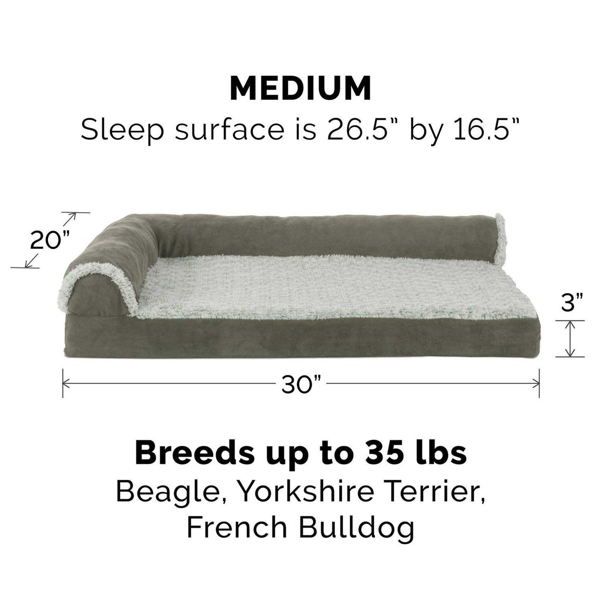 Two-Tone Faux Fur Suede Chaise Lounge Dog Bed L768