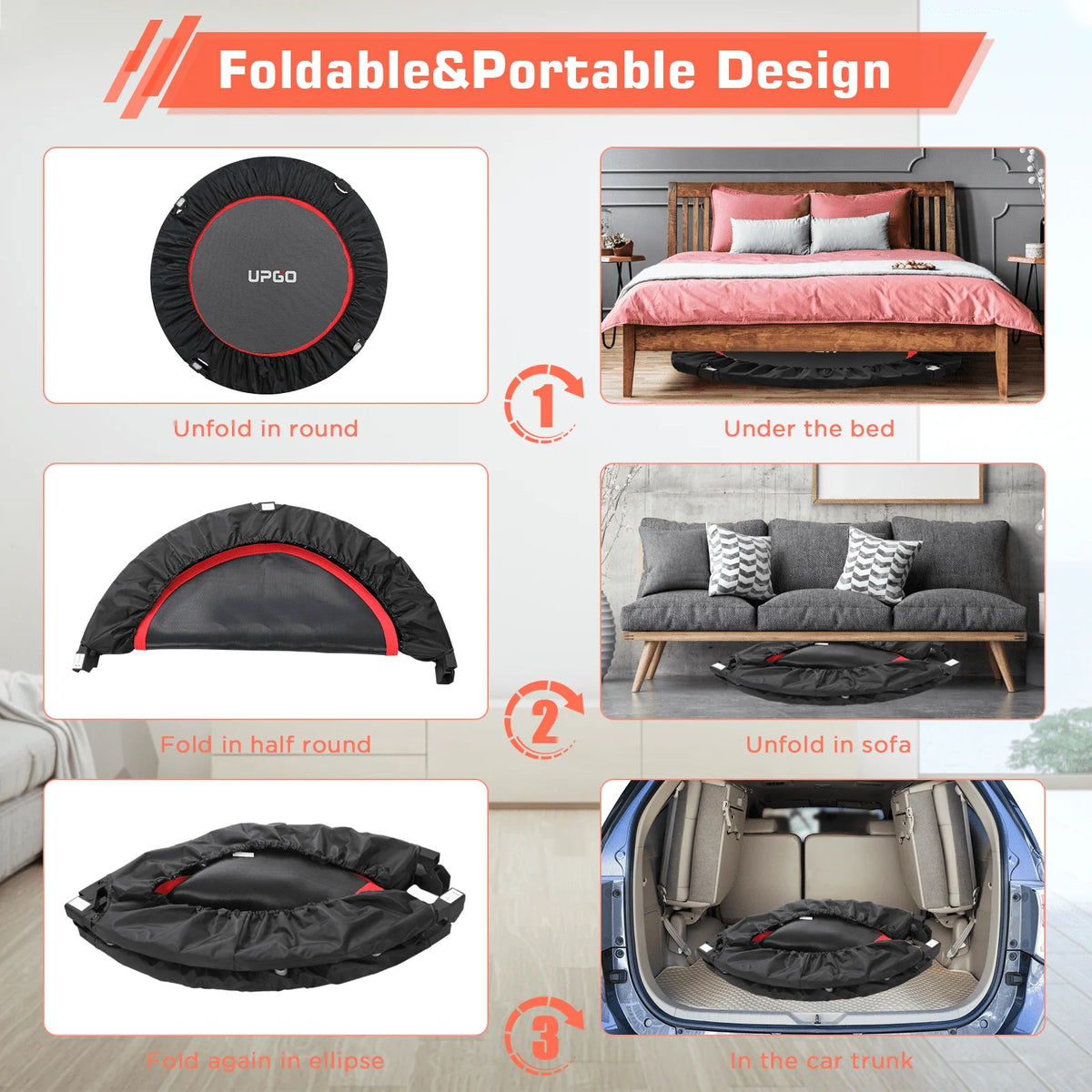 40 Foldable Fitness Trampoline with Adjustable Foam Handle D544