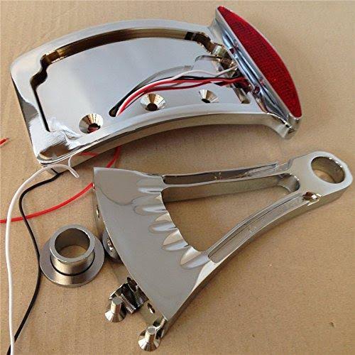 Chrome Curved Side Mounted License Plate Bracket with LED Tail Light W4093