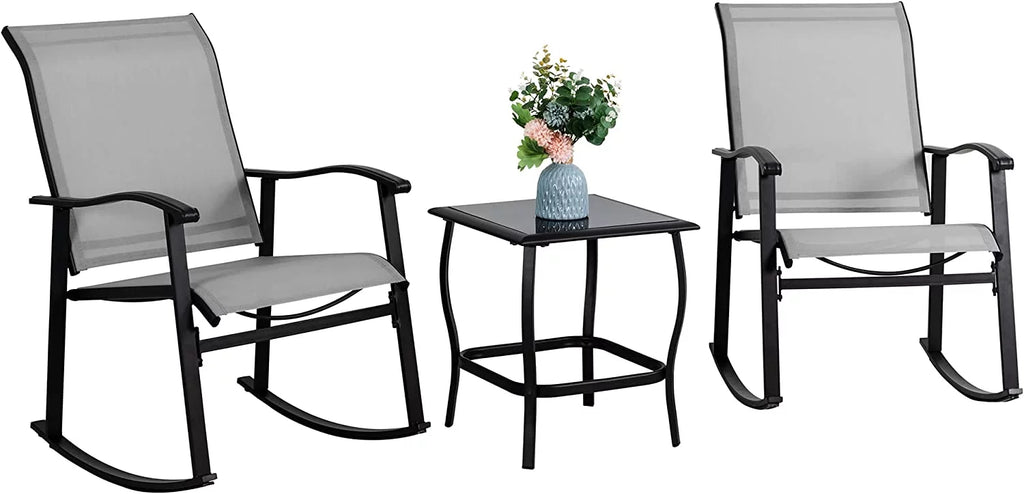 3 Piece Rocking Bistro Set with Rocker Chairs and Coffee Table Light Grey G55411