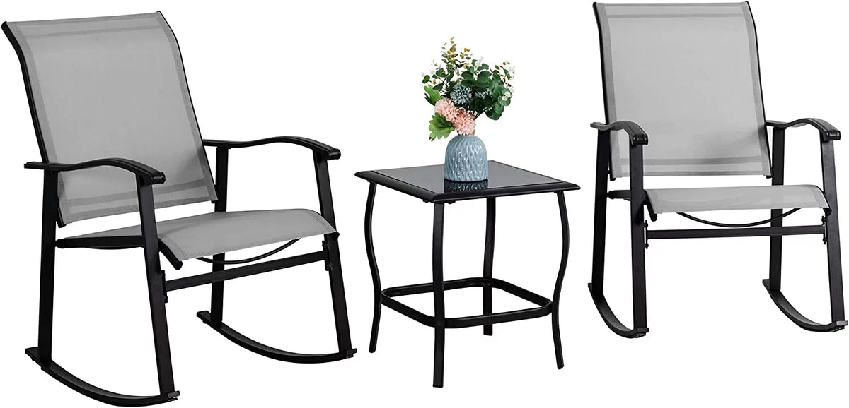 3 Piece Rocking Bistro Set with Rocker Chairs and Coffee Table Light Grey G55411