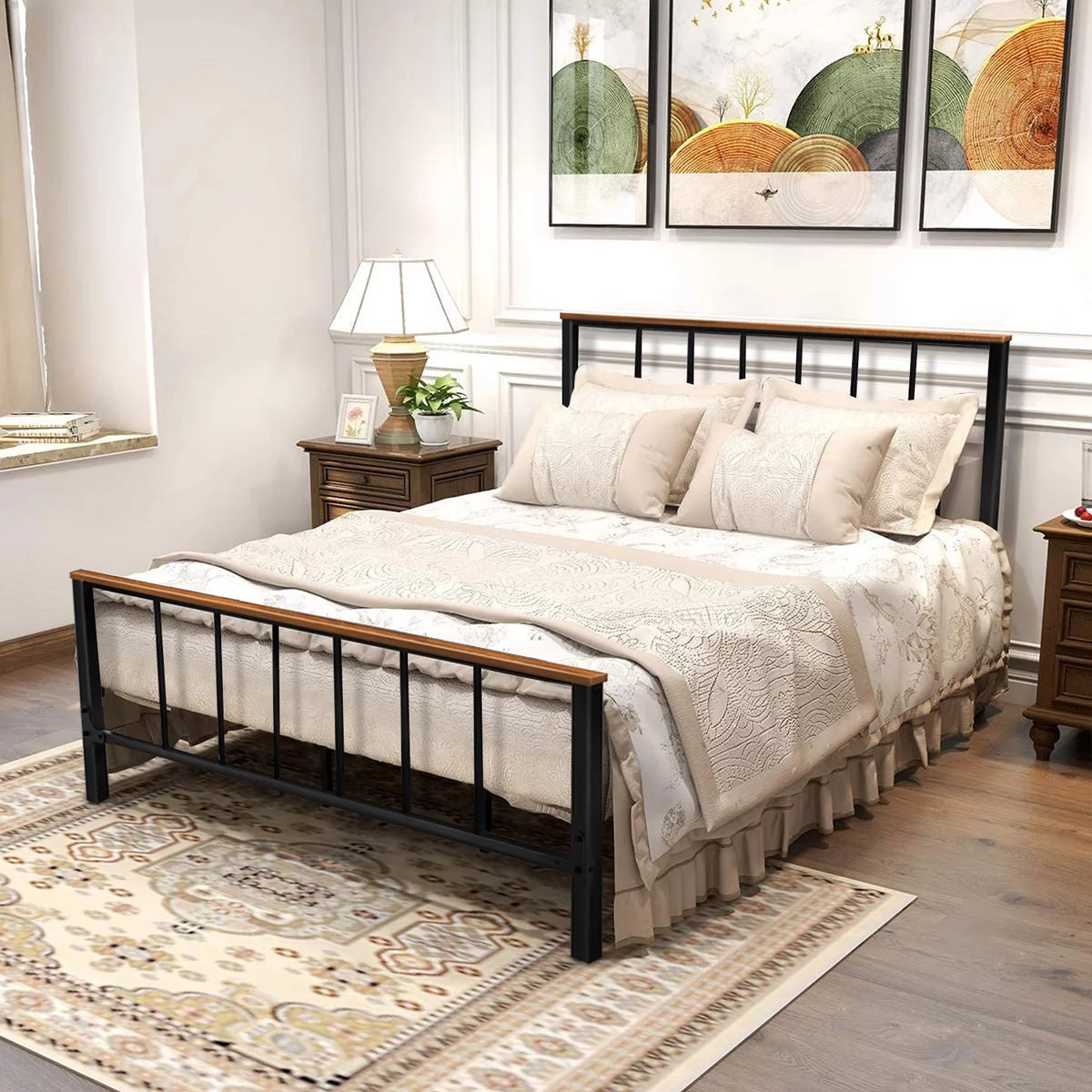 Black Metal Platform Bed Frame with Headboard and Footboard B7712