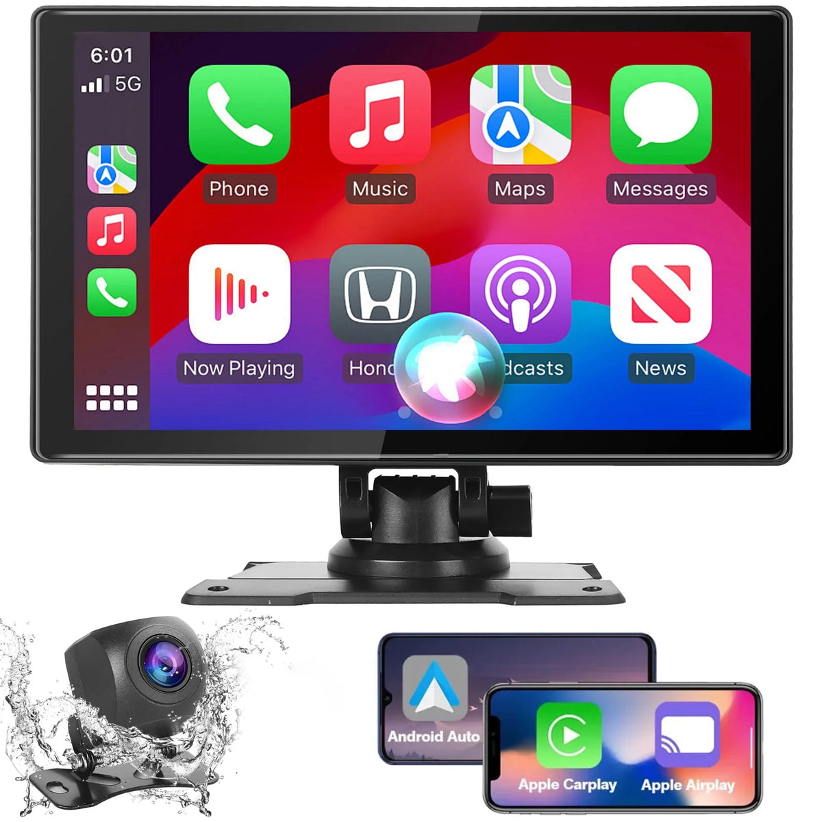 Portable Wireless Car Stereo, 7 Inch FHD Touchscreen, Backup View Camera, Apple CarPlay & Android Auto J235098