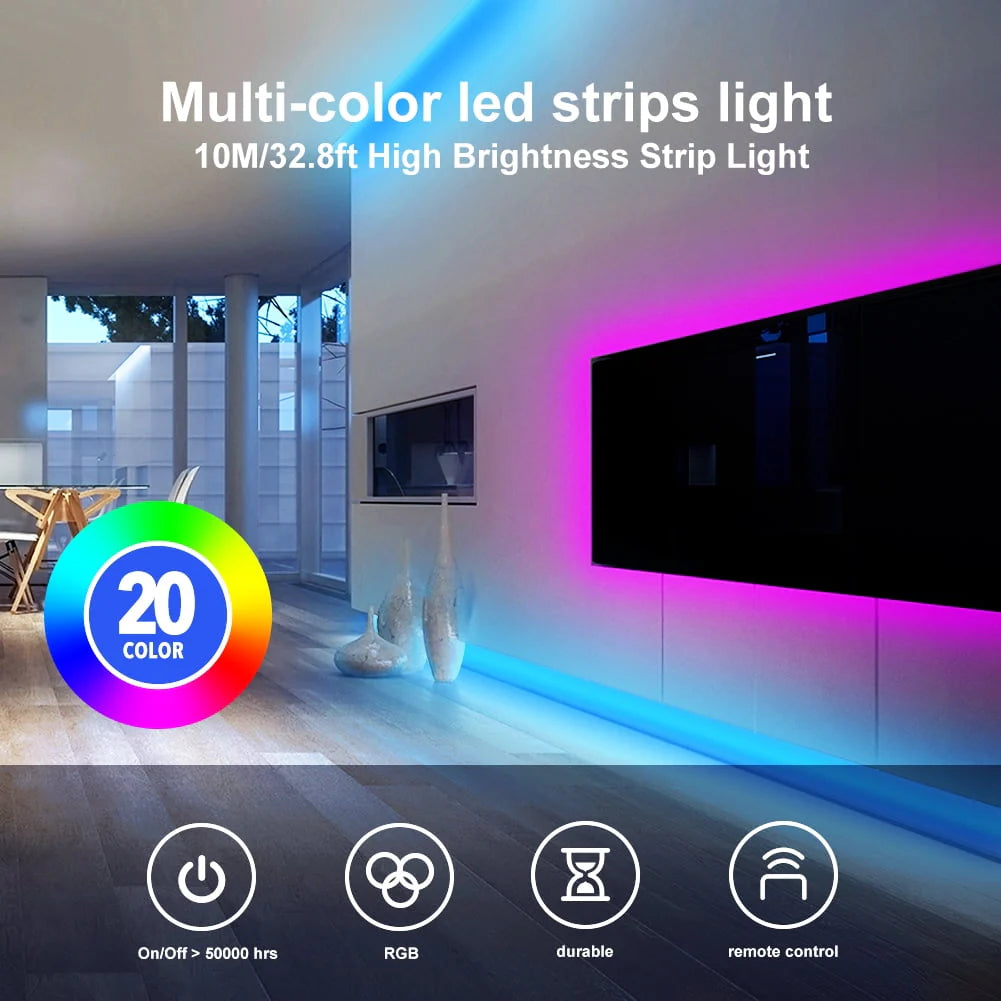 LED Strip Light 32.8ft with Remote Control and 12V Power Supply X950776