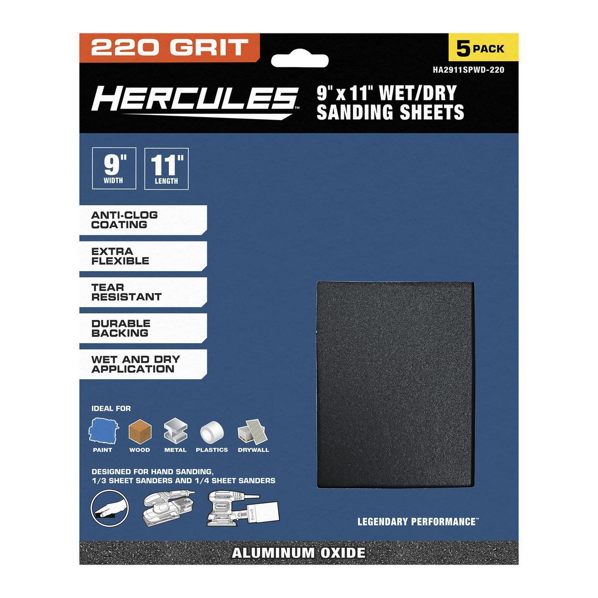 9 in. x 11 in. 220 Grit Wet/Dry Sanding Sheets 5-Pack G3555