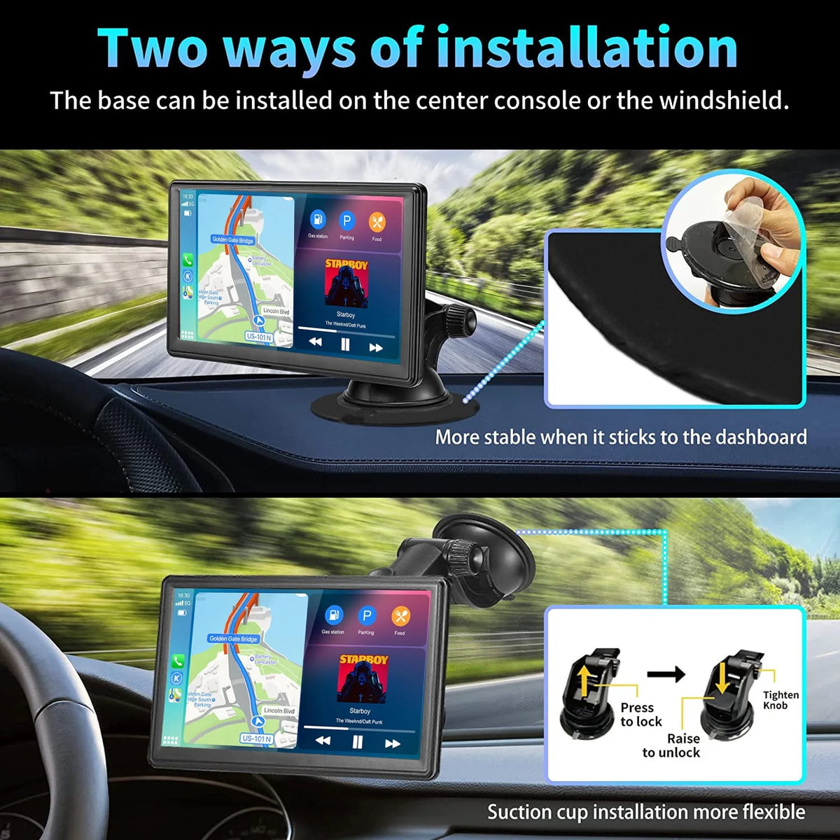 Portable Wireless Car Stereo, 7 Inch FHD Touchscreen, Backup View Camera, Apple CarPlay & Android Auto J235098