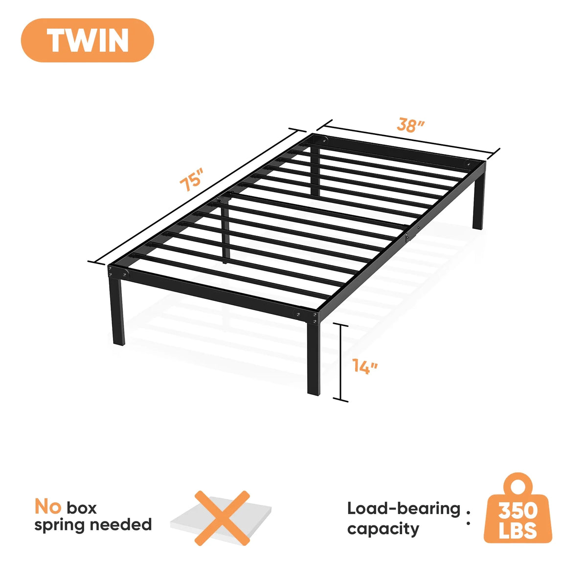 Twin Size Metal Platform Bed Frame with Headboard and Footboard C63310