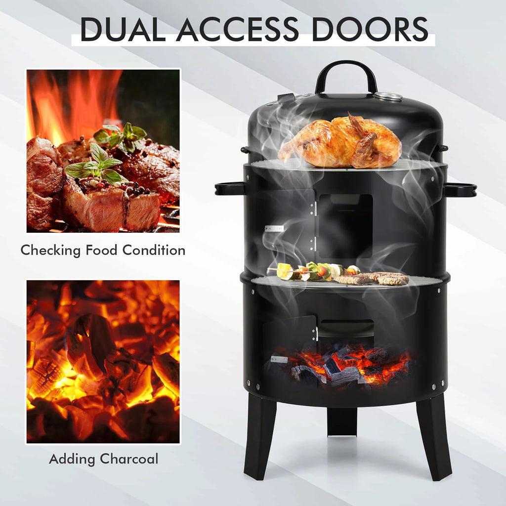 3-in-1 Vertical Charcoal Smoker Grill with 2 Layer V293057