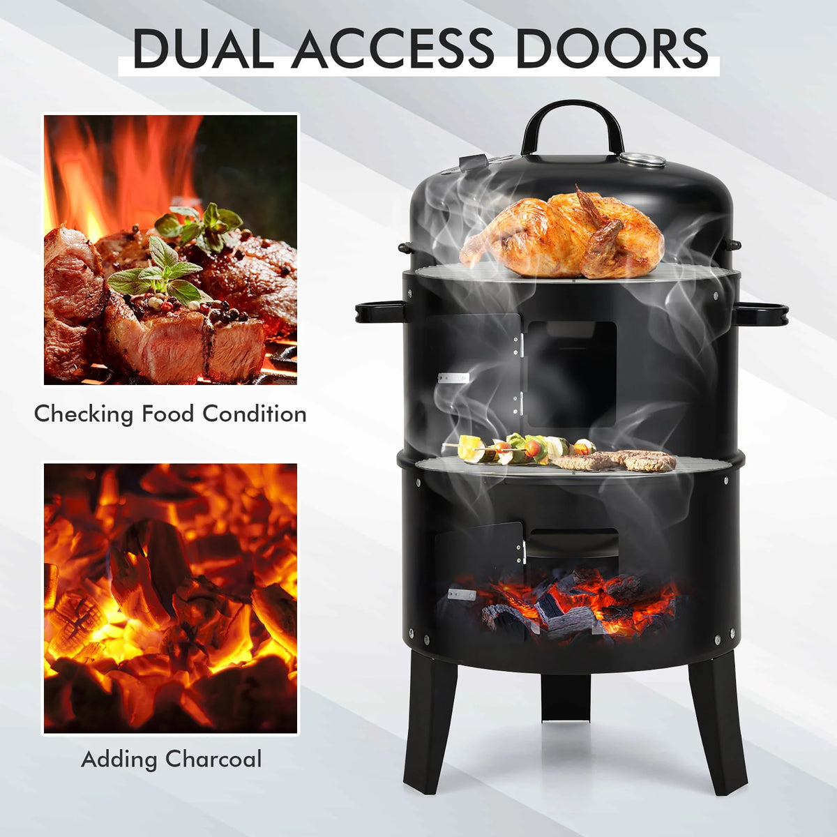 3-in-1 Vertical Charcoal Smoker Grill with 2 Layer V293057