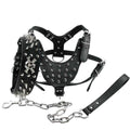 Black Leather Spiked Dog Collar & Leash & Harness 3 Pcs Set E541