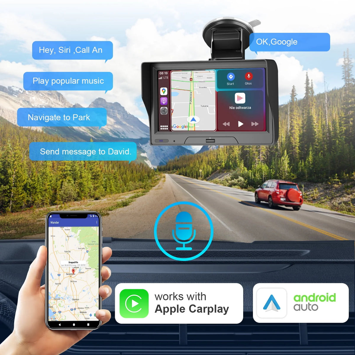 7 inch Touchscreen Wireless Apple Carplay Android Auto Dash Cam O765361