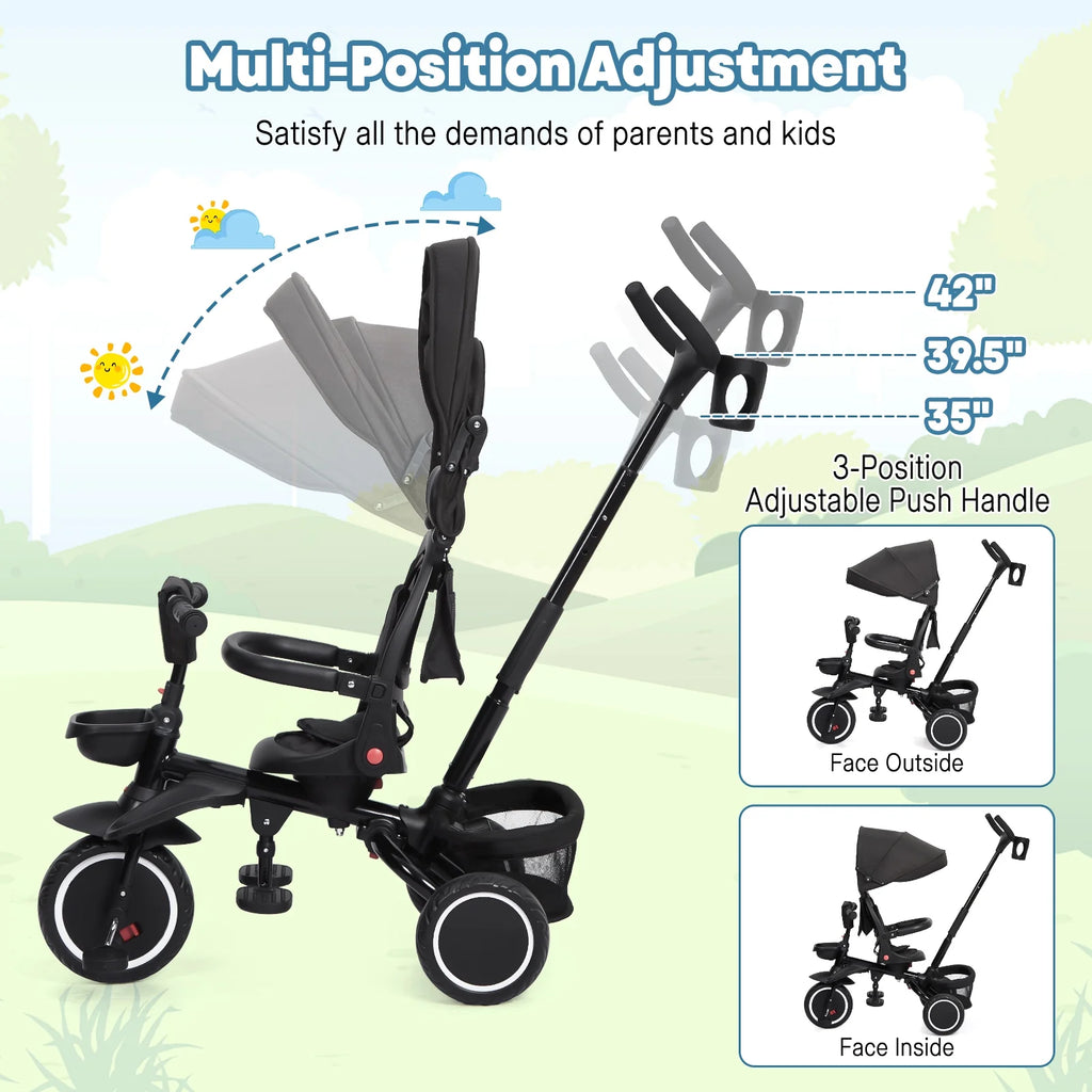 Folding Toddler Tricycle with Adjustable Canopy and Storage M59371